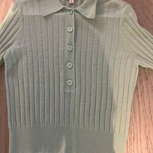 J.Crew Button Up V-Neck Collared Sweater Cashmere Size Medium